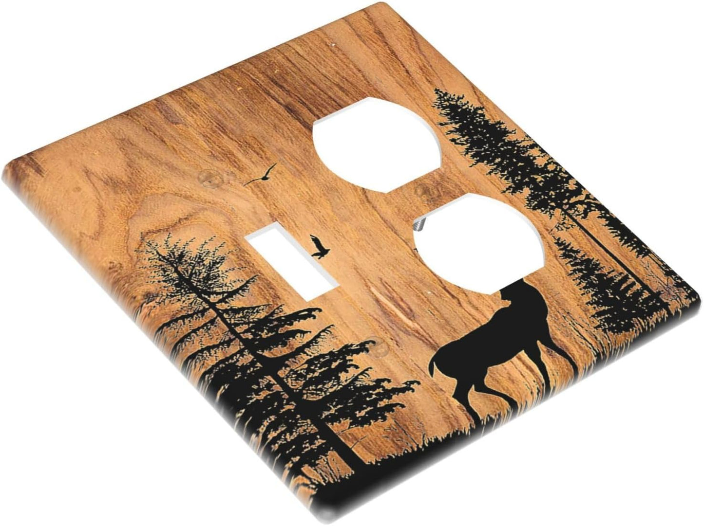 Wallplates Rustic Farmhouse Orange Brown Pine Tree Deer Wood Grain 1 Toggle 1 Duplex Switch Plate Electrical GFCI Faceplate Decorative Light Switch Covers for living Room Cabin Decor