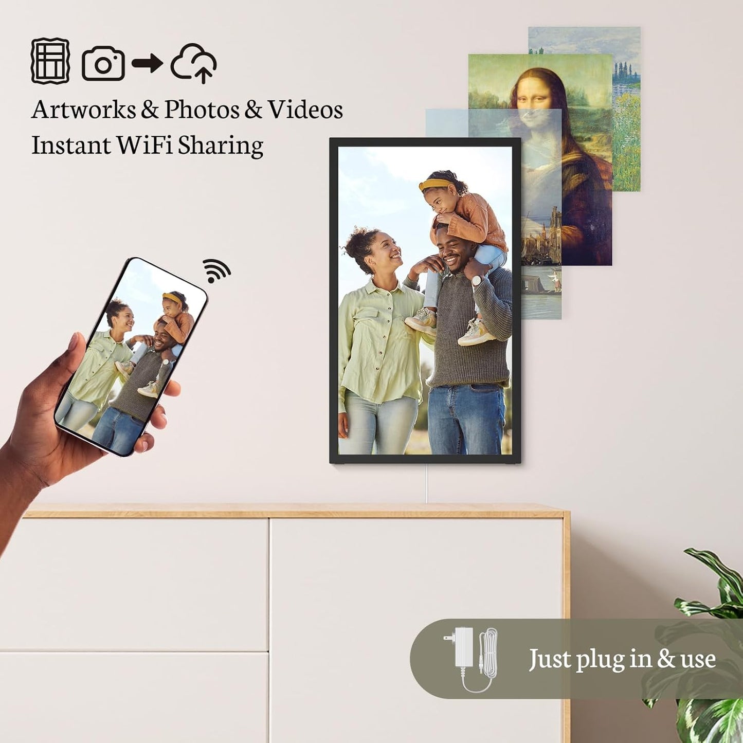 BSIMB Large Digital Picture Frame 21.5 Inch, 64GB Touchscreen 1920x1080 FHD WiFi Digital Photo Frame Electronic Remote Control, Share Pictures/Videos via App/USB/SD Easy Setup Gifts for Mom, Black