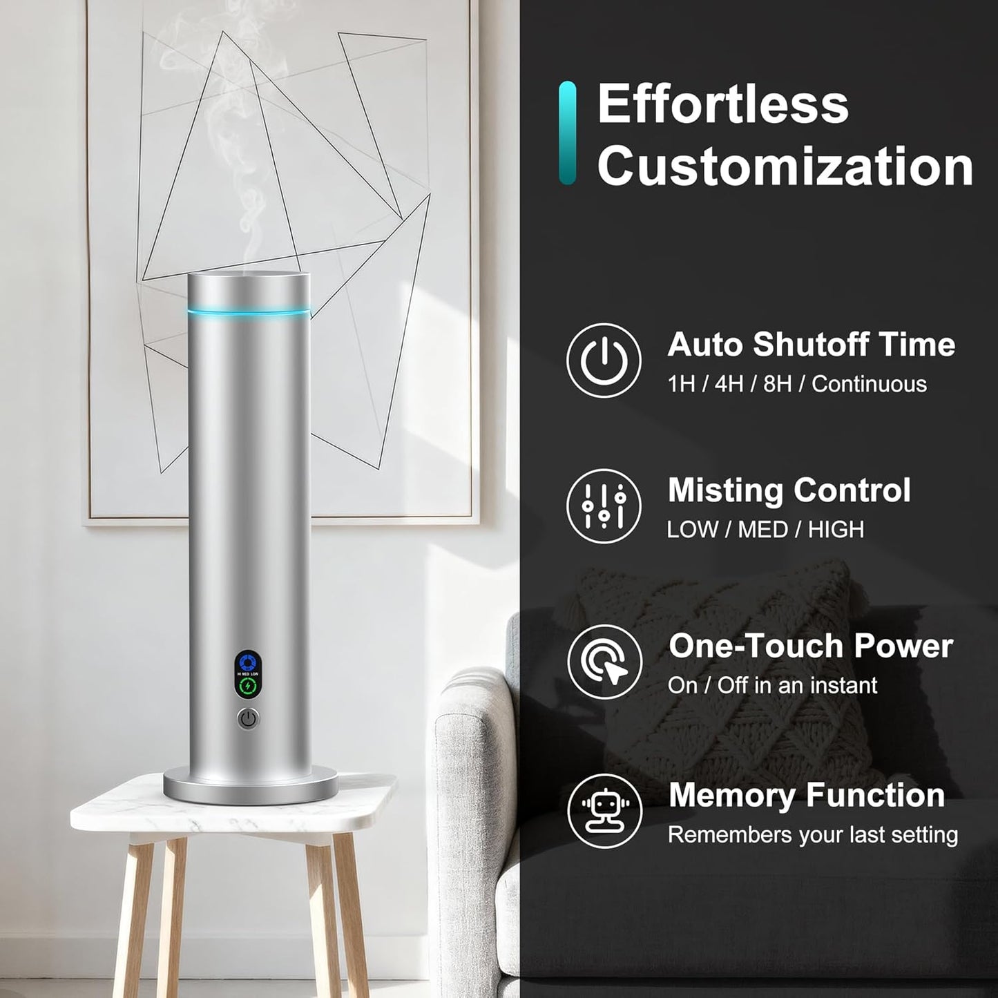 Maromalife Waterless Diffuser, 1000 Sq.Ft Coverage, Essential Oil Diffuser with Tilt-Safe, Remote Control, Adjustable Mist, Mood Lights Aromatherapy Diffuser for Home, Room, Office, Hotel, Silver