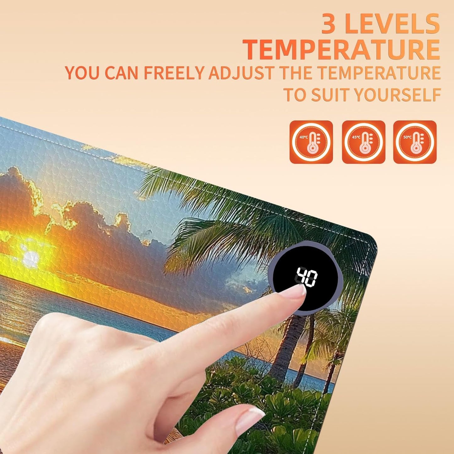 Heated Mouse Pad 23.6 x 14 in 3-Temp Fast Heating Desk Mat with Auto Timer Warmer for Hands Wrist Pain Relief Waterproof Keyboard Mat for Office, Gaming, Home, Sunset Beach Pathway