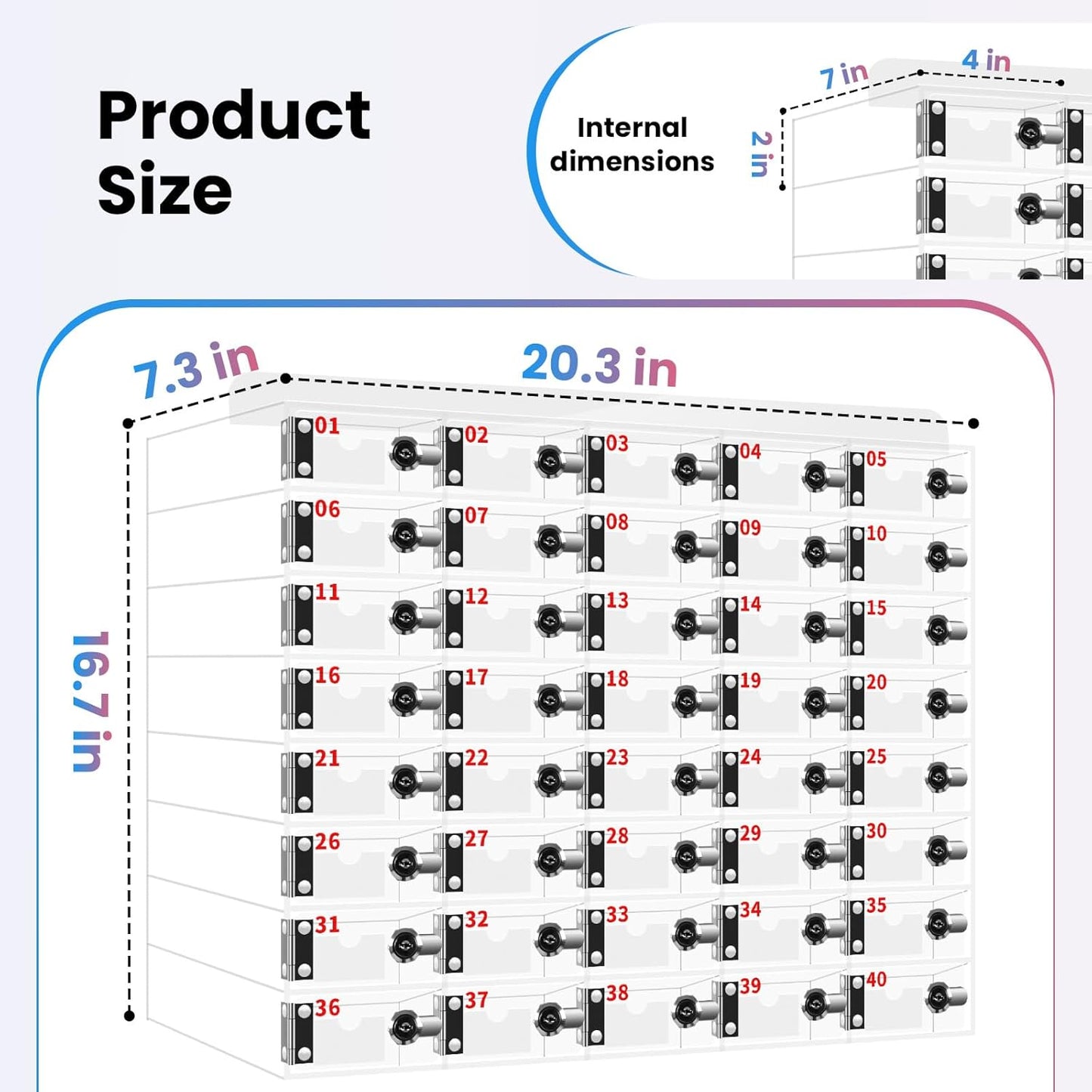 40 Slots Cell Phone Locker Box for Classroom with Door Locks and Keys Clear Acrylic Cell Phone Lock Storage Cabinet Wall Mounted for School Factory Office