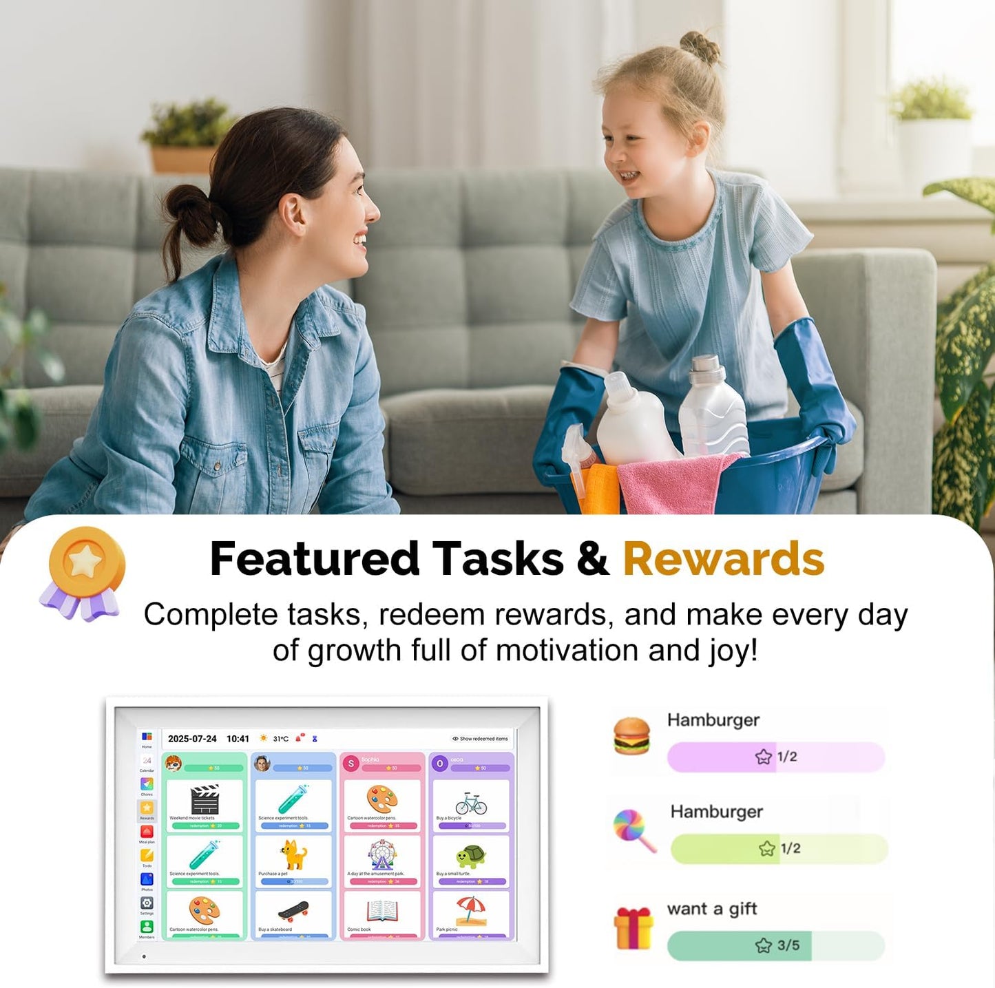 15.6 Inch Digital Calendar Wall Touch Screen Chore Chart, 64GB Electronic Calendar + 1080 FHD Smart Family Planner, Wall and Desk Mountable