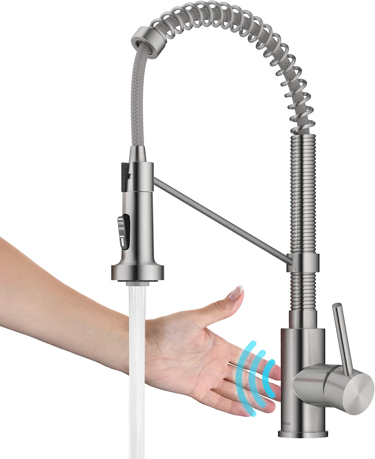 KRAUS Bolden Touchless Sensor Commercial Style 2-Function Single Handle Pull Down Kitchen Faucet in Spot-Free Stainless Steel, KSF-1610SFS