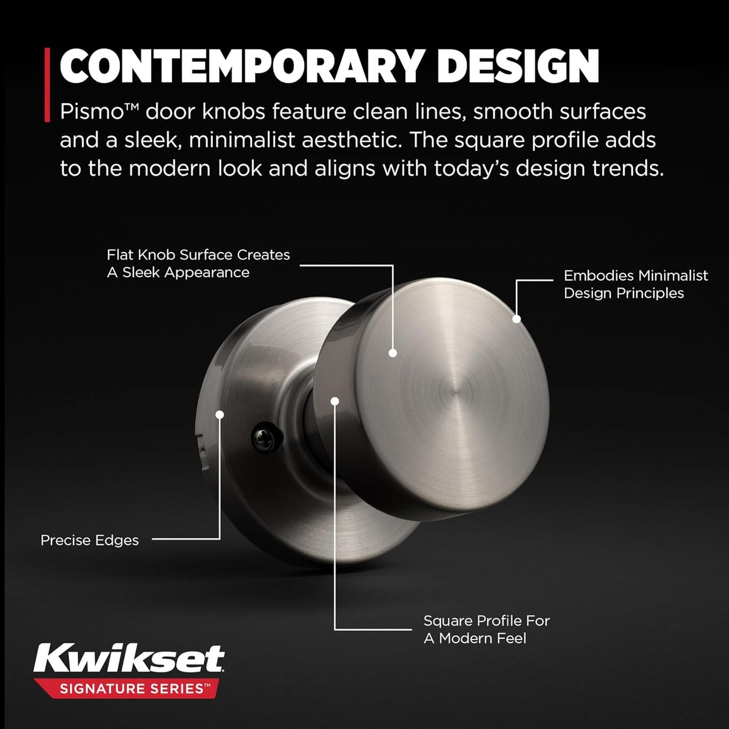 Kwikset Pismo Dummy Door Knob, Single Sided Handle for Closets, French Double Doors, and Pantry, Satin Nickel Non-Turning Interior Push/Pull Door Knob, with Microban Protection