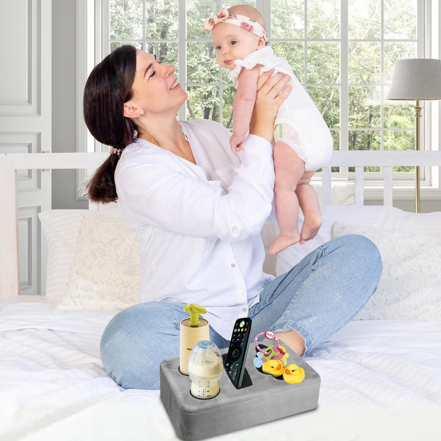 4 Hole Couch Cup Holder Tray, Cup Holder for Bed Suitable for Cup Holders on Sofas, beds, Camping, RVs, Cars, and Beaches.Gray