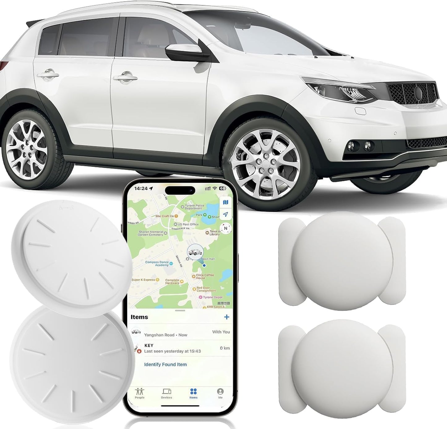 Vehicle GPS Tracker,No Subscription Car Tracker Works with Apple Find My App(iOS Only),Real-Time Monitoring Hidden Tracking Device for Car,Van,Motorbike,Caravan,Motorcycle (White,2PCS)