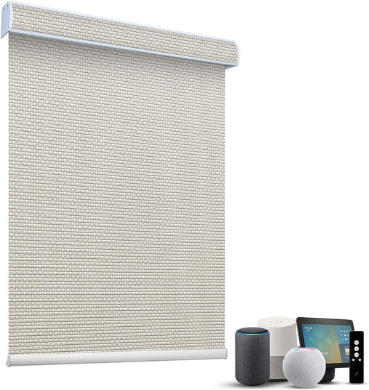 SmartWings Motorized Roller Shades 5% Openness Without Privacy Custom Size, Rechargeable Battery, Works with Matter/Apple HomeKit, Alexa, Thread/Zigbee, Remote Optional, 5% Openness White Linen