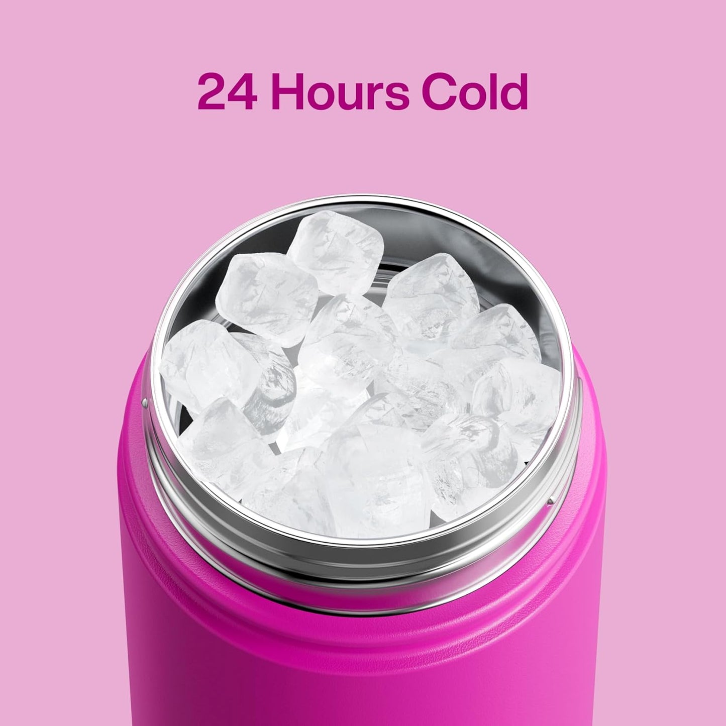 ENCOOL Insulated Water Bottle with Straw Stainless Steel Water Bottle, Leak-Proof, BPA-Free, Double Wall Vacuum Keeps Cold for 24 Hours for Sports, Travel, School (18 oz, Knockout Pink)