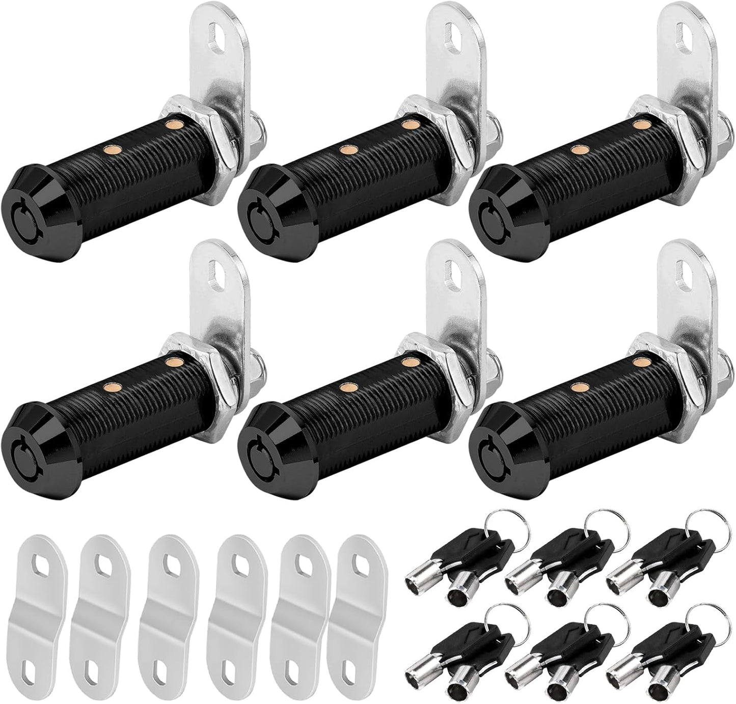 Black Cam Locks RV Storage Locks Keyed Alike, 1-1/2” Fits on 1-1/4” Max Door Thickness, RV Compartment Locks for Camper Trailer Cabinet Locks with Keys (Black 1-1/2 Inch 6Pack)