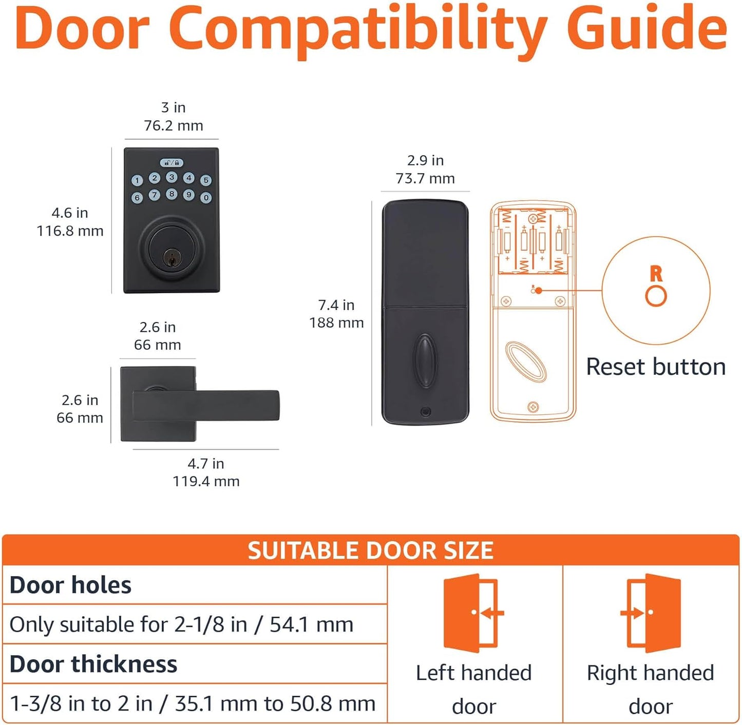 Amazon Basics Contemporary Electronic Keypad, Keyless Entry Door Lock Deadbolt with Handle Set, Key Pad Front Door with Knob, Contemporary Door Locks for Front Door, Door Handle, Matte Black, 1-Pack