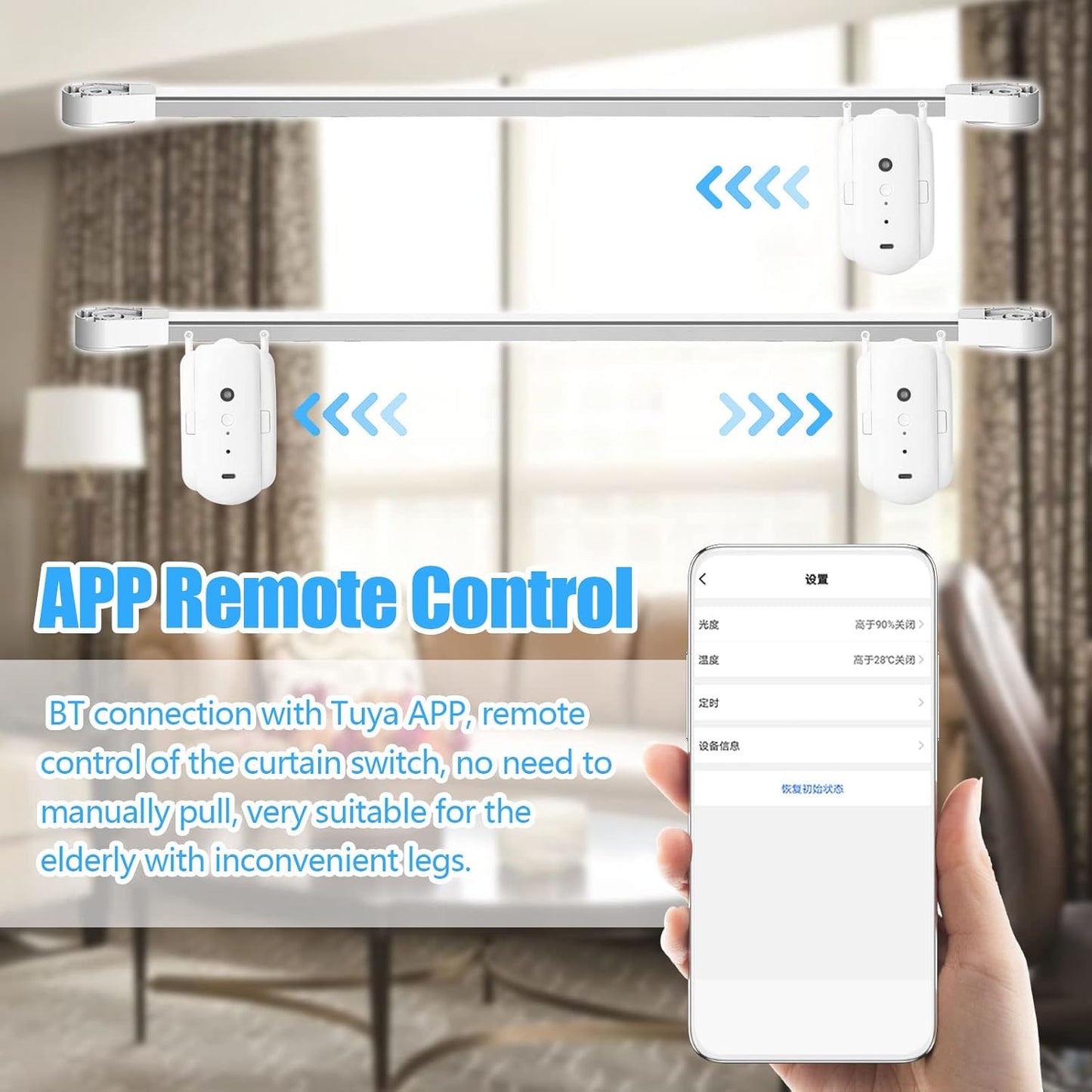 2pcs Tuya Smart Curtain Motor BT Voice Control Switch Electric Curtain Robot APP Control Timer Setup Compatible with Alexa Google Home for Roman Rod