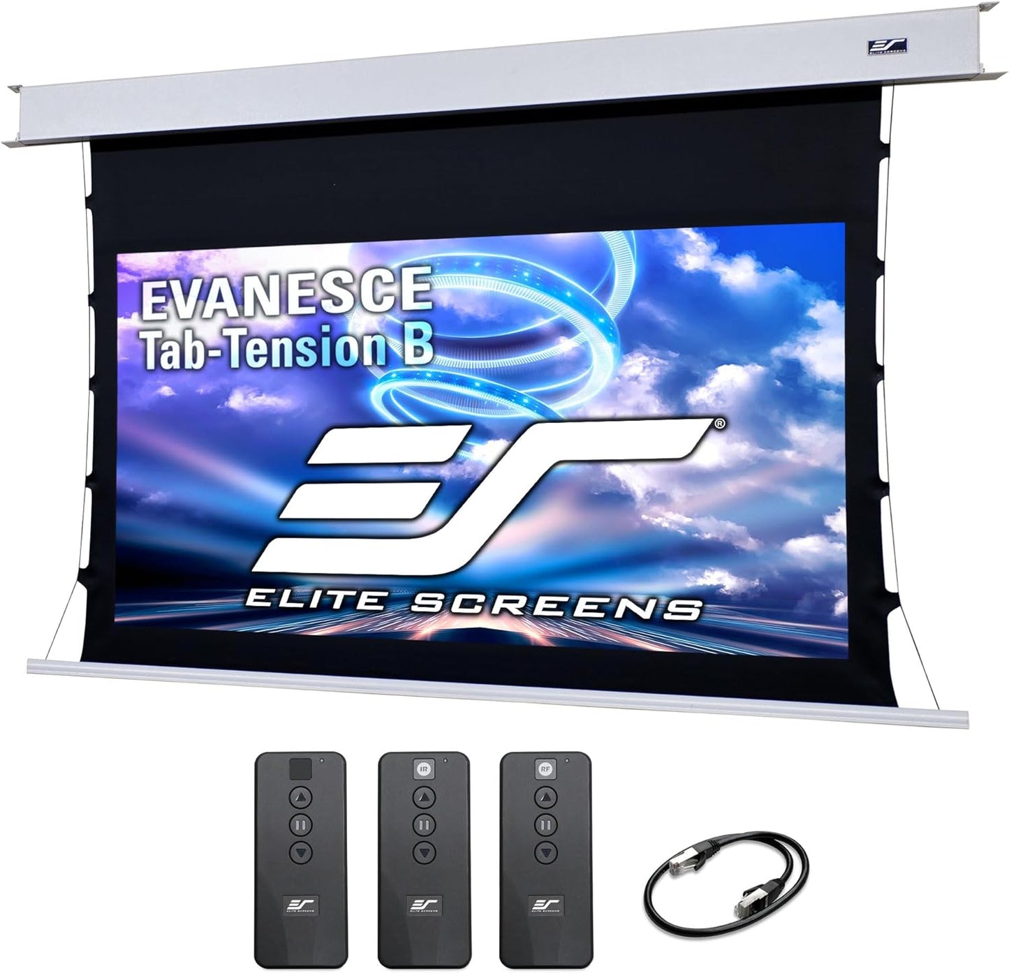 Elite Screens Evanesce Tab-Tension B, 92-inch 16:9, 4K / 8K HD, Recessed in-Ceiling Electric Tab Tensioned Projector Screen, Matte White Projection Screen Surface Programmed Remote Kit, ETB92HW3-E12