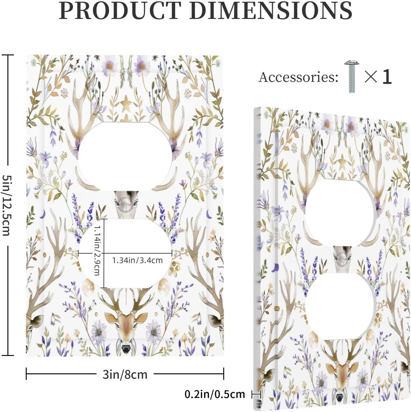 Outlet Covers Gothic Retro Floral Damask Elk Wild Flower 1 Gang Duplex Light Switch Cover Decorative Switch Plates Electrical Receptacle Faceplate Wall Plate For Bed Room Living Room