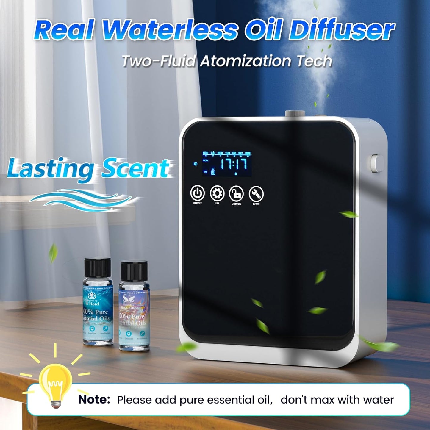 Waterless Essential Oil Diffuser,Aromatherapy Scent Diffuser Air Machine with Smart APP & Touch Screen,1500 sq.ft Coverage,250ml Capacity|Whole House Oil Diffusers for Home & Hotel Collection-Black