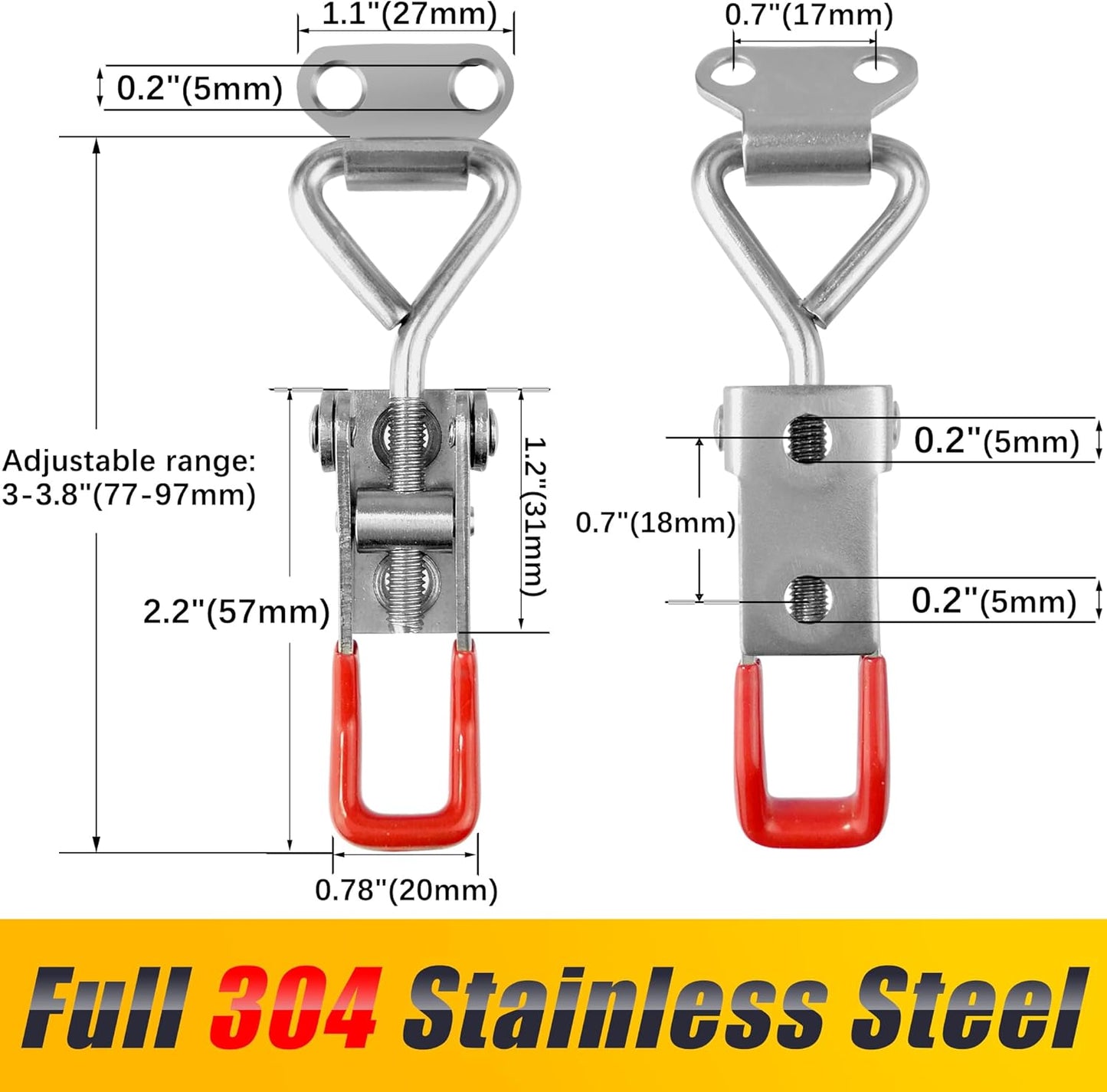4 Pack Toggle Latch Clamp 4001 Adjustable 304 Stainless Steel Toggle Hasp Latches for Smoker Lid Jig Freezer Door Cooler Box Case Trunk Draw Chest, Quick Release 330Lbs Holding Capacity