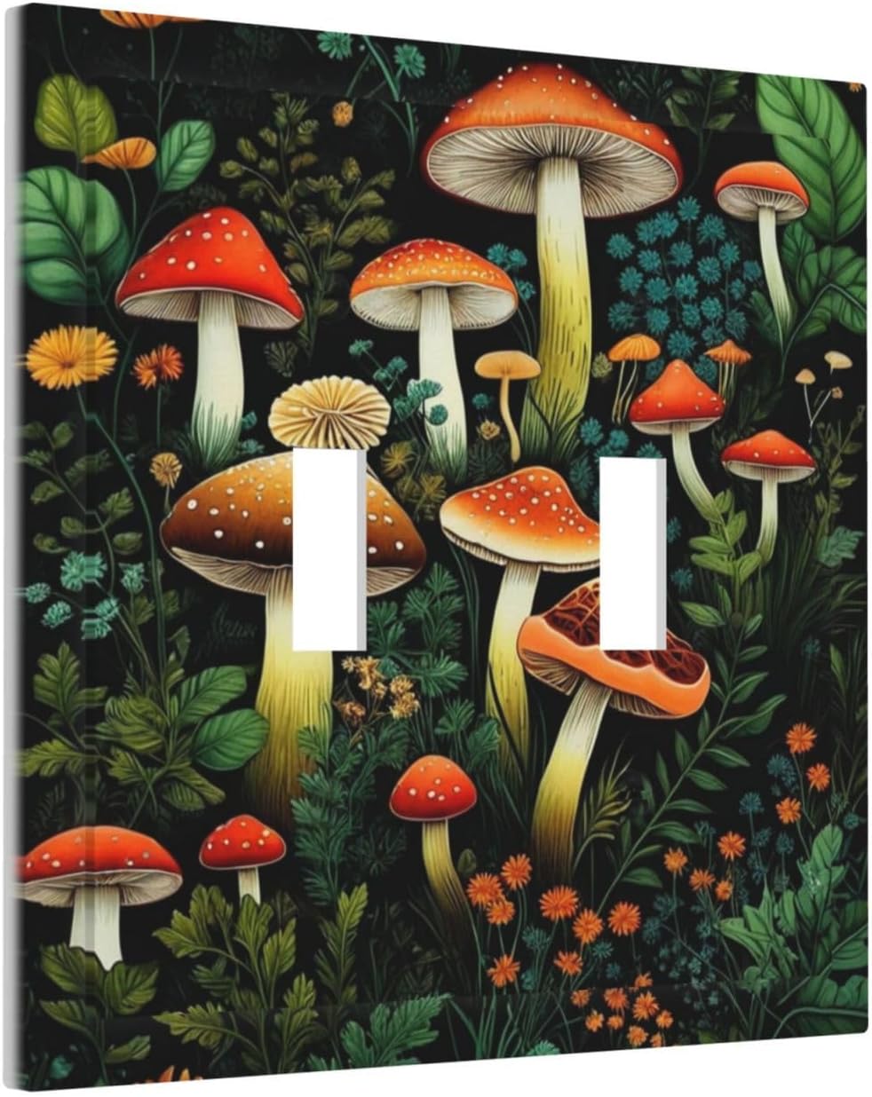 Decorative Light Switch Plate Covers Boho Red Mushroom Green Leaf Plants Floral 2 Gang Wall Plate Double Toggle Switch Cover Plate Electric Dual Device Electrical Faceplate