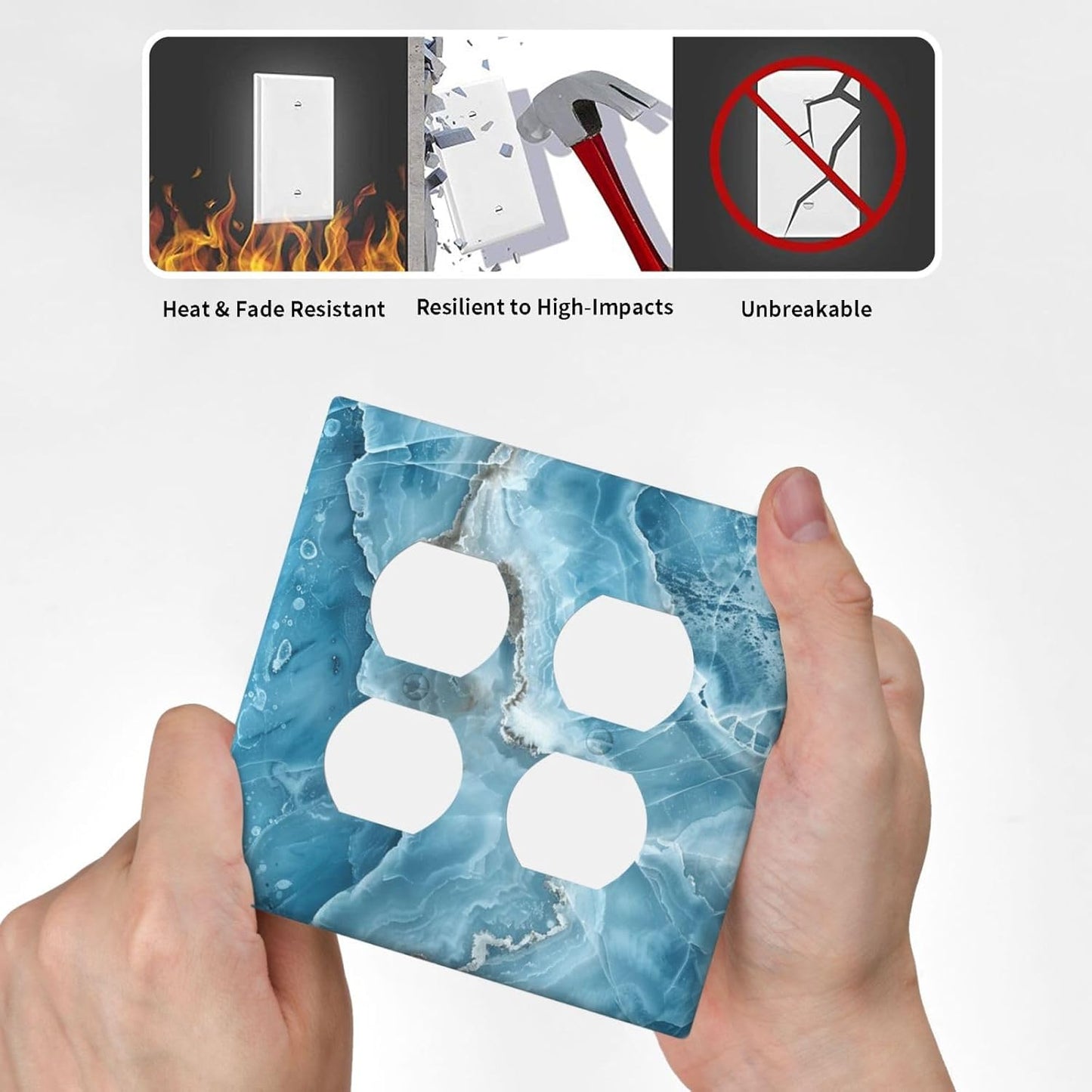 Decorative Outlet Covers Abstract Watercolor Blue Marble Texture 2 Gang Light Switch Cover Plate Double Duplex Wall Plates for Electrical Outlets Switch Plate Covers for Bedroom Home Decor
