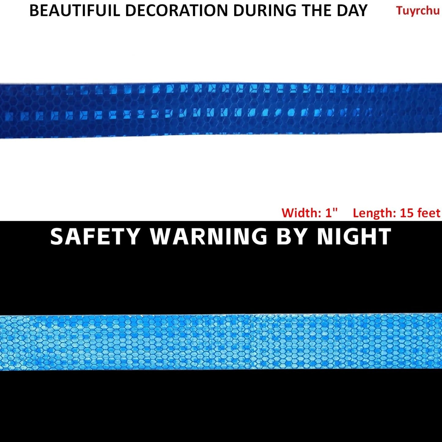 Blue Reflective Tape 1 inch, Outdoor Waterproof High Visibility Warning Industrial Marking Tape, Safety Stickers (15 feet)