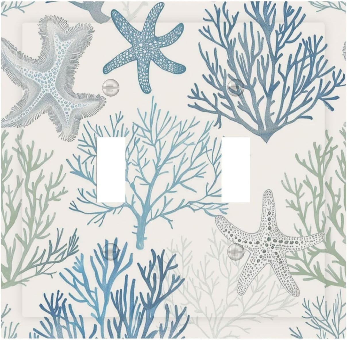 Decorative Switch Plates Ocean Beach Theme Starfish Seashell Coral 2 Gang Double Toggle Outlet Light Switch Cover Wall Plate Electrical Faceplate For Bathroom Kids Room Decor