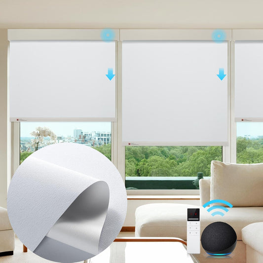 ZSTARR Motorized Smart Blind for Window,Automatic Blackout Roller Shade Compatible, with Remote Control, Child Safety Rechargeable Battery Blind with Valance,Customize (Cloud Colour)