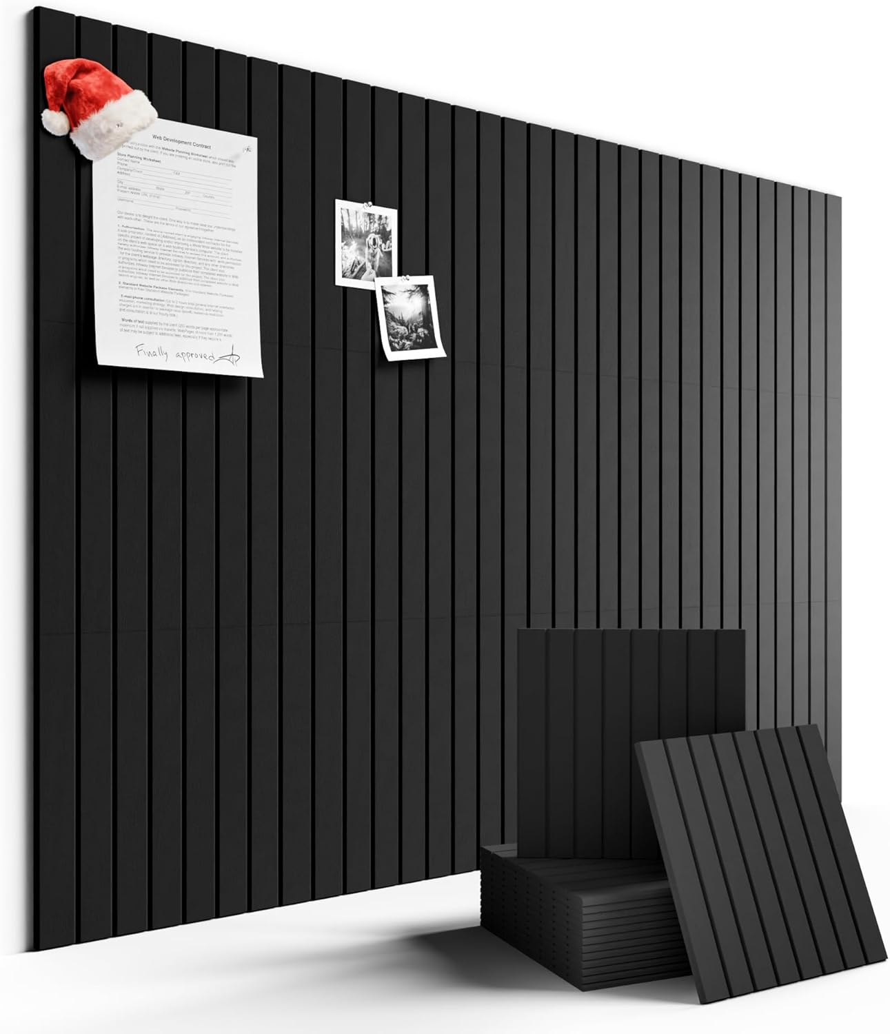 Large Felt Bulletin Board 48" X 36" Large Cork Board Alternative-12 Pack with 70 Safe Removable Adhesive Tabs, Cork Boards for Walls Cork Board for Home Office Classroom Pin Board (Black)