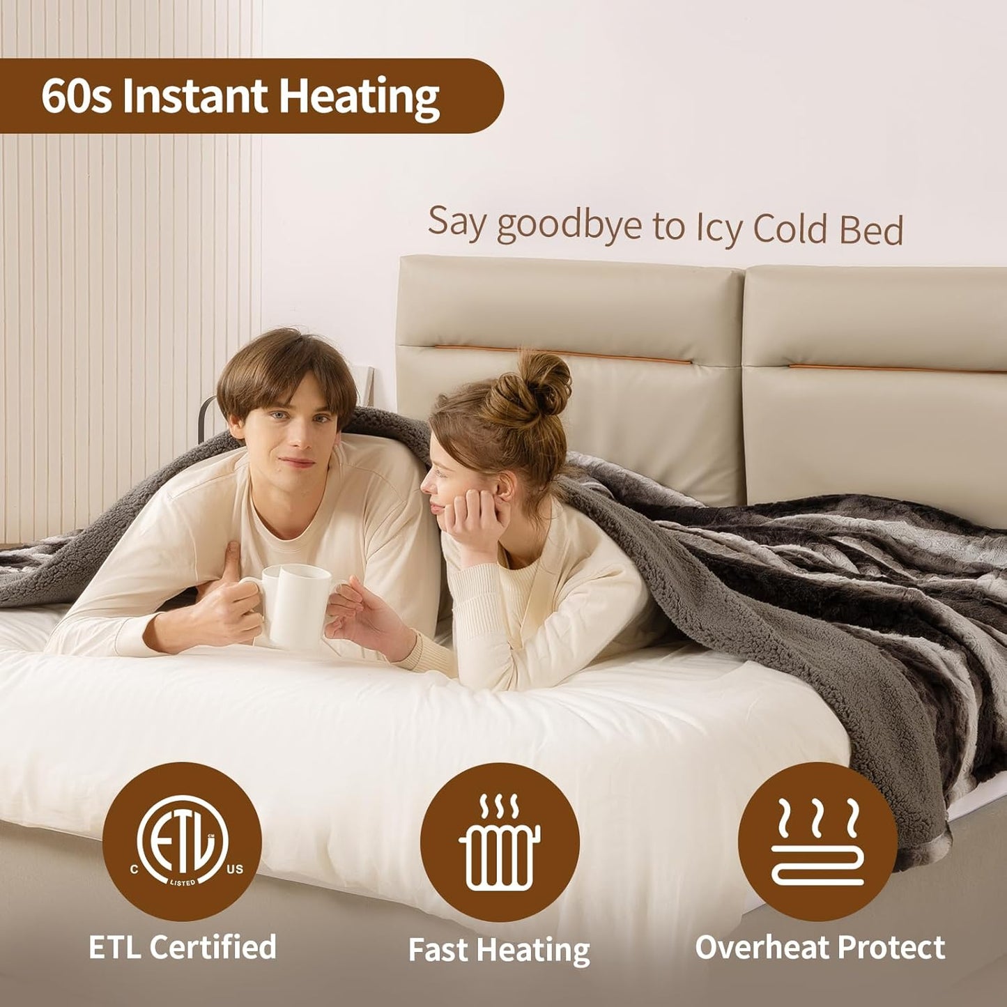 Bearhug Electric Blanket Full Size 77" x 84", 10 Heat Settings Heated Blanket, 1-12 Hour Auto Shut-Off, Faux Fur & Sherpa Dual-Sided Heating Blanket, Machine Washable, Gift-Ready Elegant Packaging