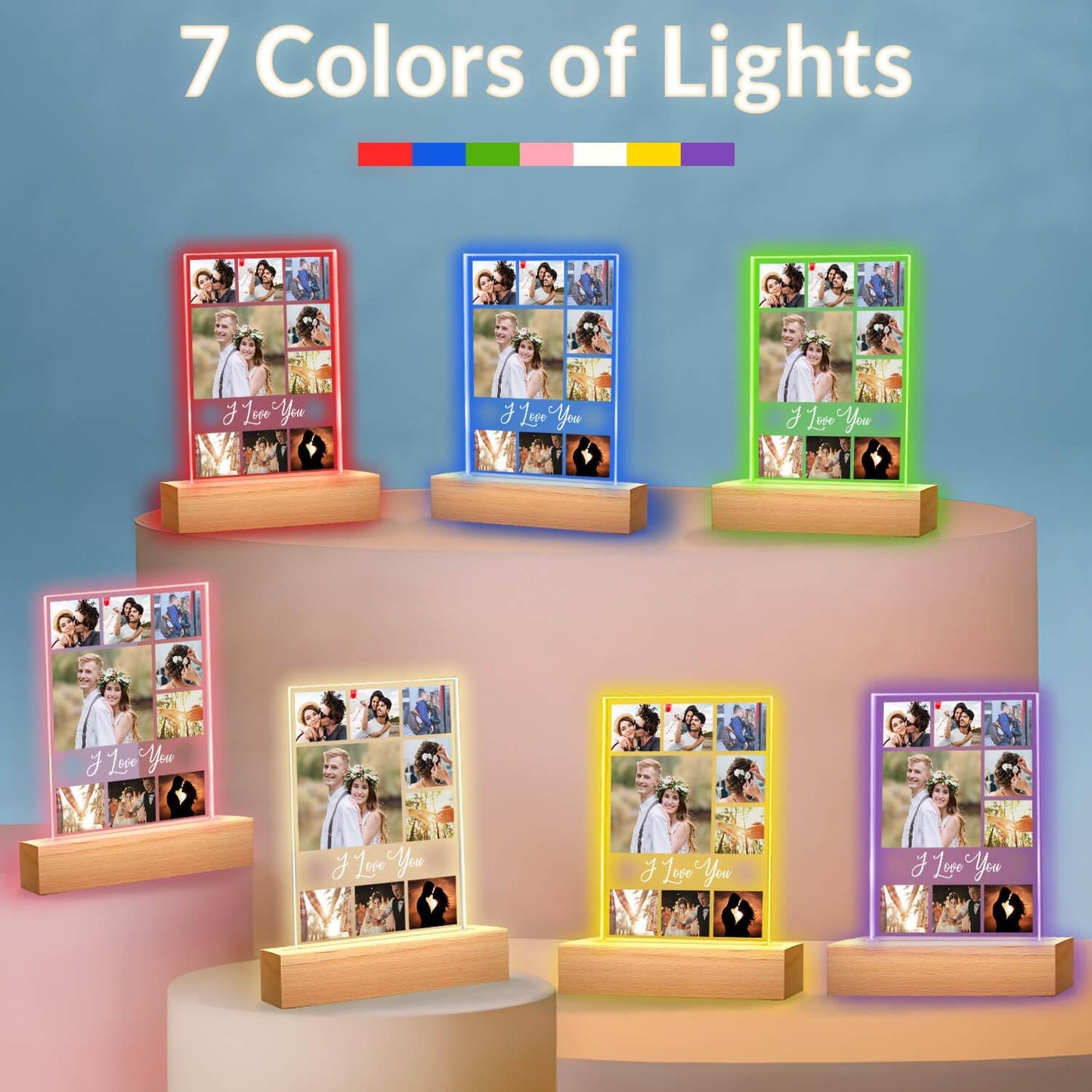 Custom Picture Frame with Photo, Personalized Photo Frames with Night Light, Customized Picture Frames, Personalized Anniversary Valentines Day Gifts for Women Men Her Him Girlfriend Boyfriend Couple