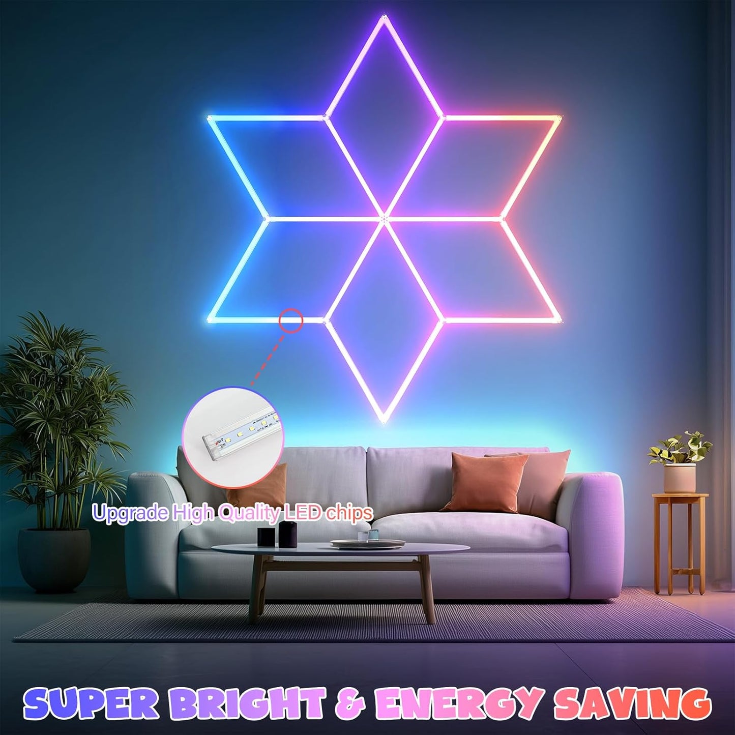 Hexagon Garage Lights RGB - Multicolor RGB with Music Sync Mode (358 Dynamic Effects), Dimming，Speed Control. Perfect for Gaming, Bars, Studios ，Home Gyms