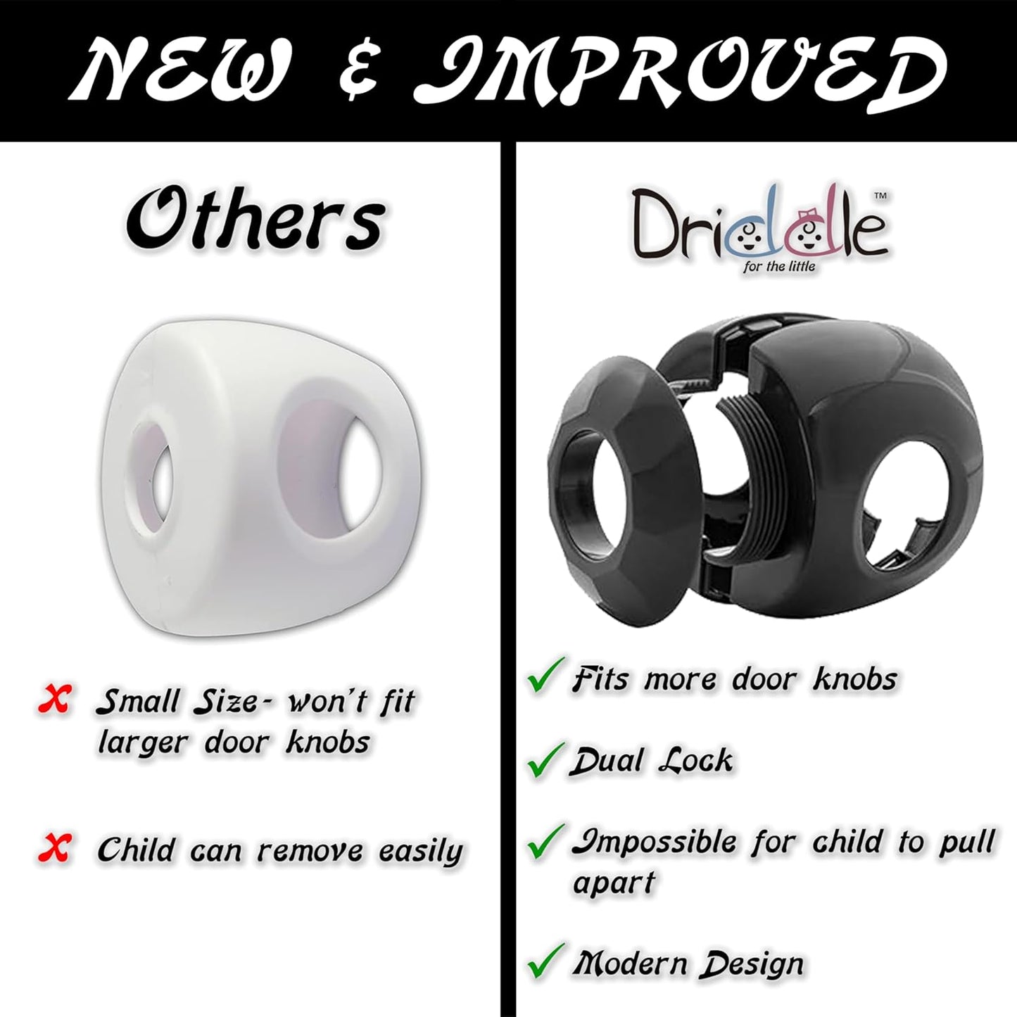 Black - Door knob Baby Safety Cover - 5 Pack - Deter Little Kids from Opening Doors with A Child Proof Door Handle Lock - Driddle