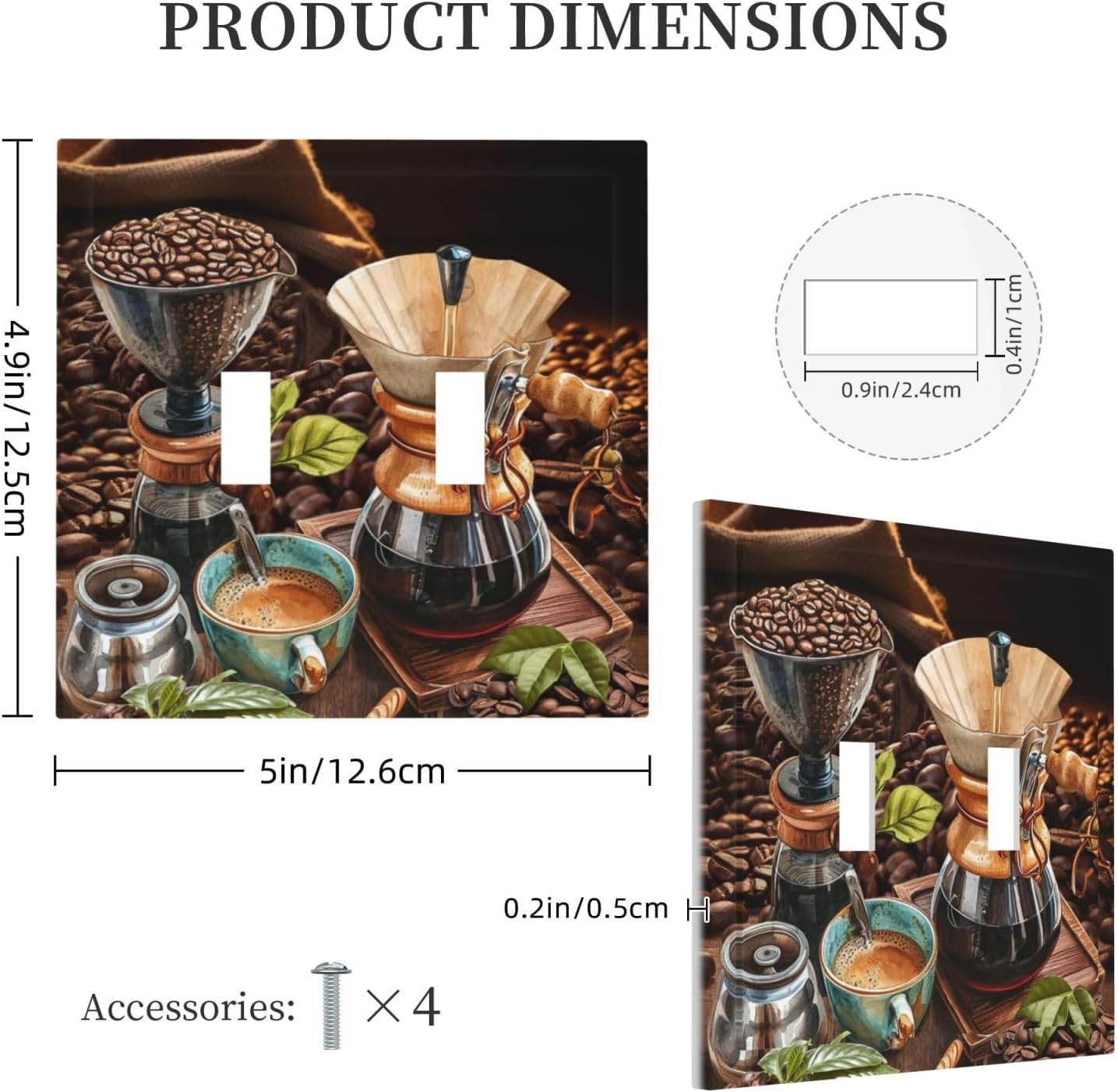 Decorative Light Switch Cover Plate Retro Coffee Maker Beans Cup 2 Gang Wall Plate Oversized Double Toggle Two Switch Wall Cover Plate Dual Device Faceplate