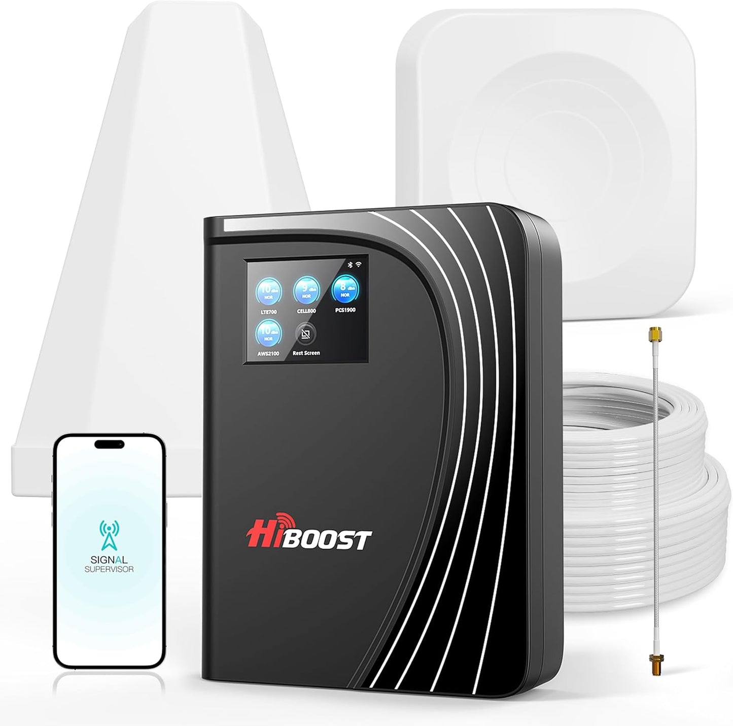 Cell Phone Booster for Home Office, Cover to 8,000 Sq Ft Signal Booster 4G LTE Compatible 5G with LCD Touch Screen 70dB Gain for All U.S. Carriers Verizon, AT&T, T-Mobile, App Support, FCC Approved