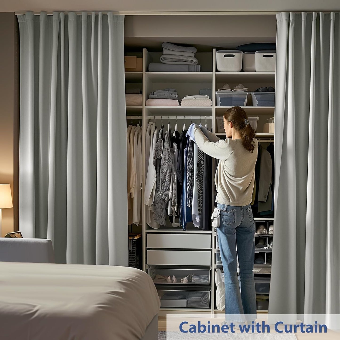 Room Divider Ceiling Mounted Curtains Track Sets Extra Wide Blackout Curtain Flexible Tracks for Bedroom Privacy Partition Separator, 1 Panel Light Grey Drape and White Rail, W8.3 x H10ft