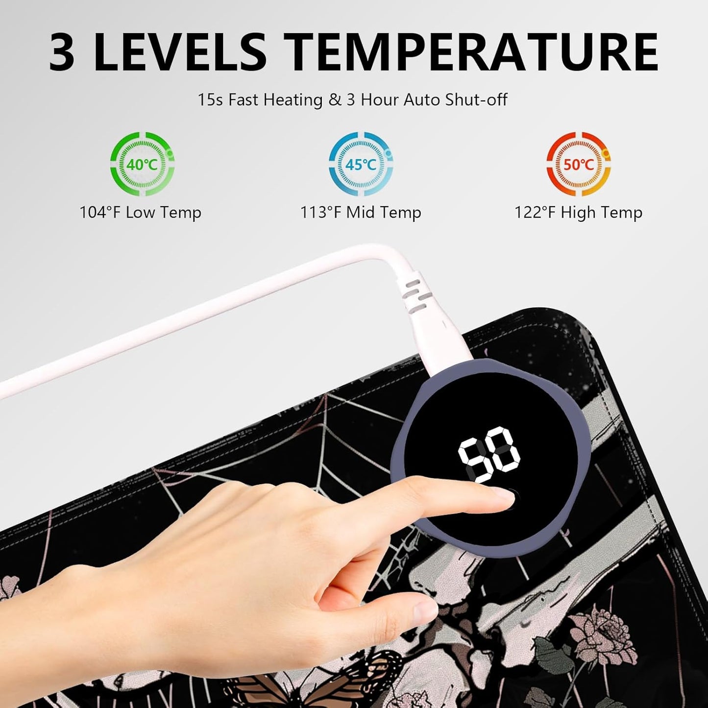 Heated Mouse Pad with 3 Levels Heated & 3 Hours Auto Shut-Off Mouse Pad for Warming Hands in Office Home, 23.6" x 14.2"Large Safe Desk Mat Hand Warmer，Skeleton Hand Spider Web