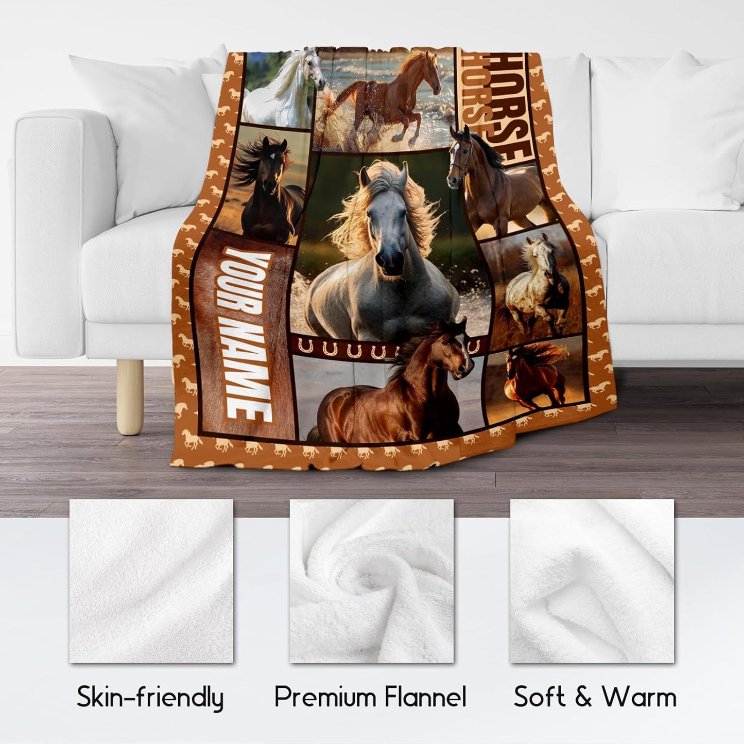 Custom Girls Blanket, Personalized Horse Gifts for Girl Ages 8-12 10-12, 50"x60" Kids Throw Blankets for Adults Women, Cowgirl Room Decor Western Throws for Animal Lovers