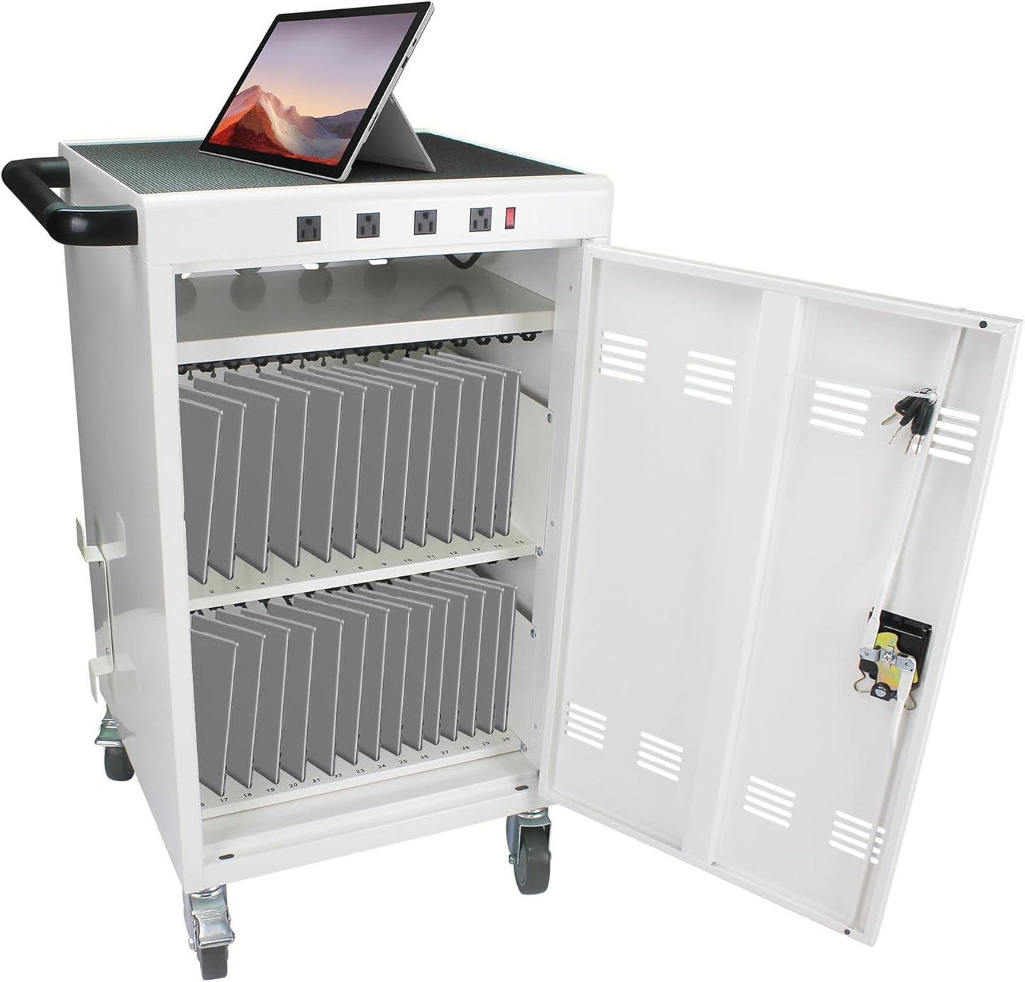 Laptop Charging Cart, 31+4 Charging Ports Laptop Storage Cart, 35-Bay Mobile Charging Cabinet for iPads up to 16.3", Chromebook Devices, Cord Management, Access Lock.School,Business.White