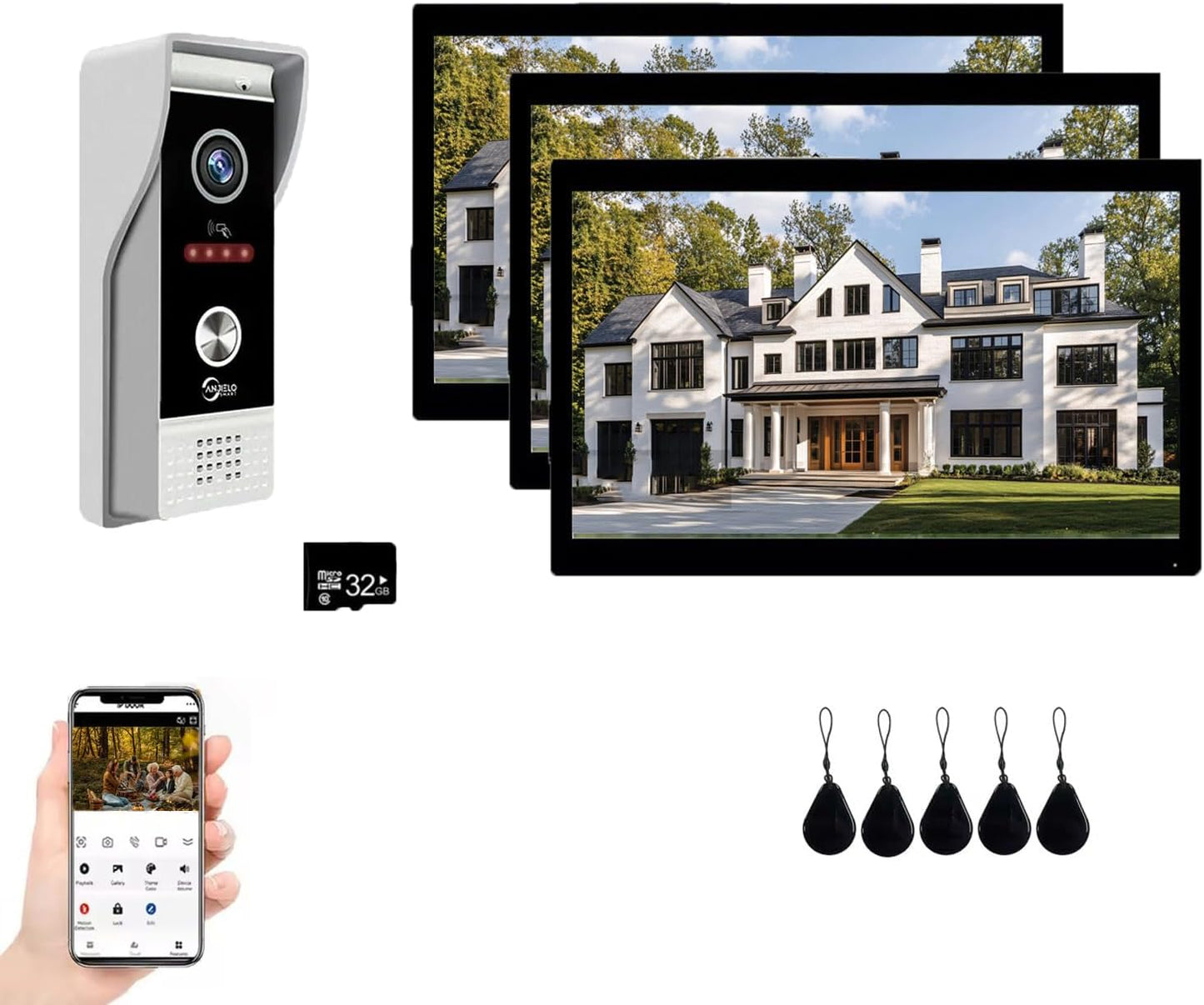 Video Doorbell Intercom System,10 Inches Touch Screen (Black) Video Doorbell Door Phone System,Support Remote Unlock, Dual-Way Intercom,Night Vision for Villa House Apartment (1-Camera + 3-Monitor)