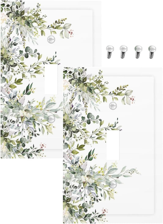 Decorative Light Switch Plate Covers Rustic Eucalyptus Leaves Green Leaf 1 Gang Light Switch Cover Plate Single Toggle Wall Plate Outlet Covers Faceplate for Home Decor （2 Pack）
