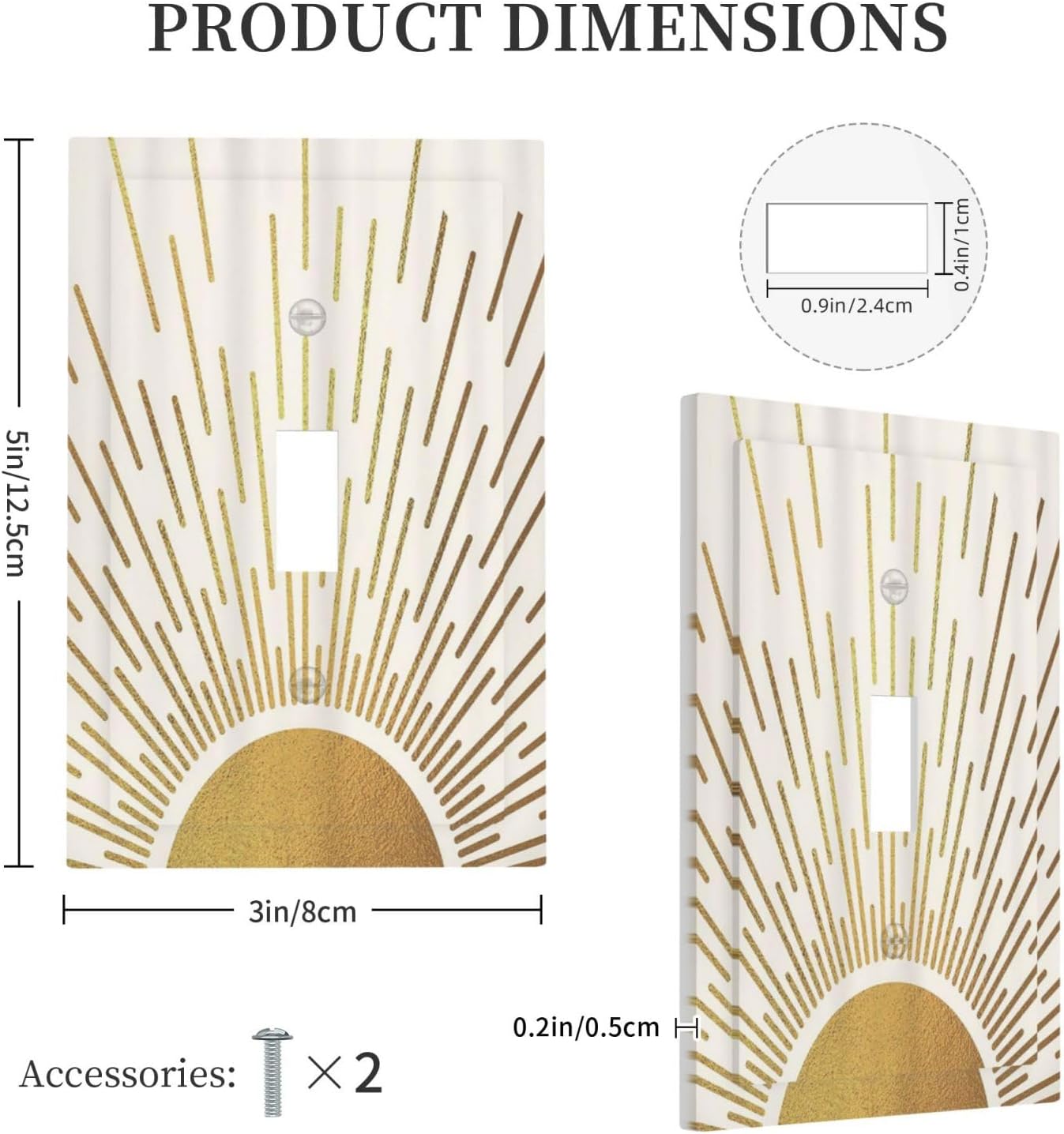 Decorative Light Switch Cover Plate Boho Mid Century Gold Sun Sunbeams 1 Gang Single Toggle Wall Plates for Electrical Outlets Outlet Covers Switch Plate Covers Faceplate for Bedroom Decor
