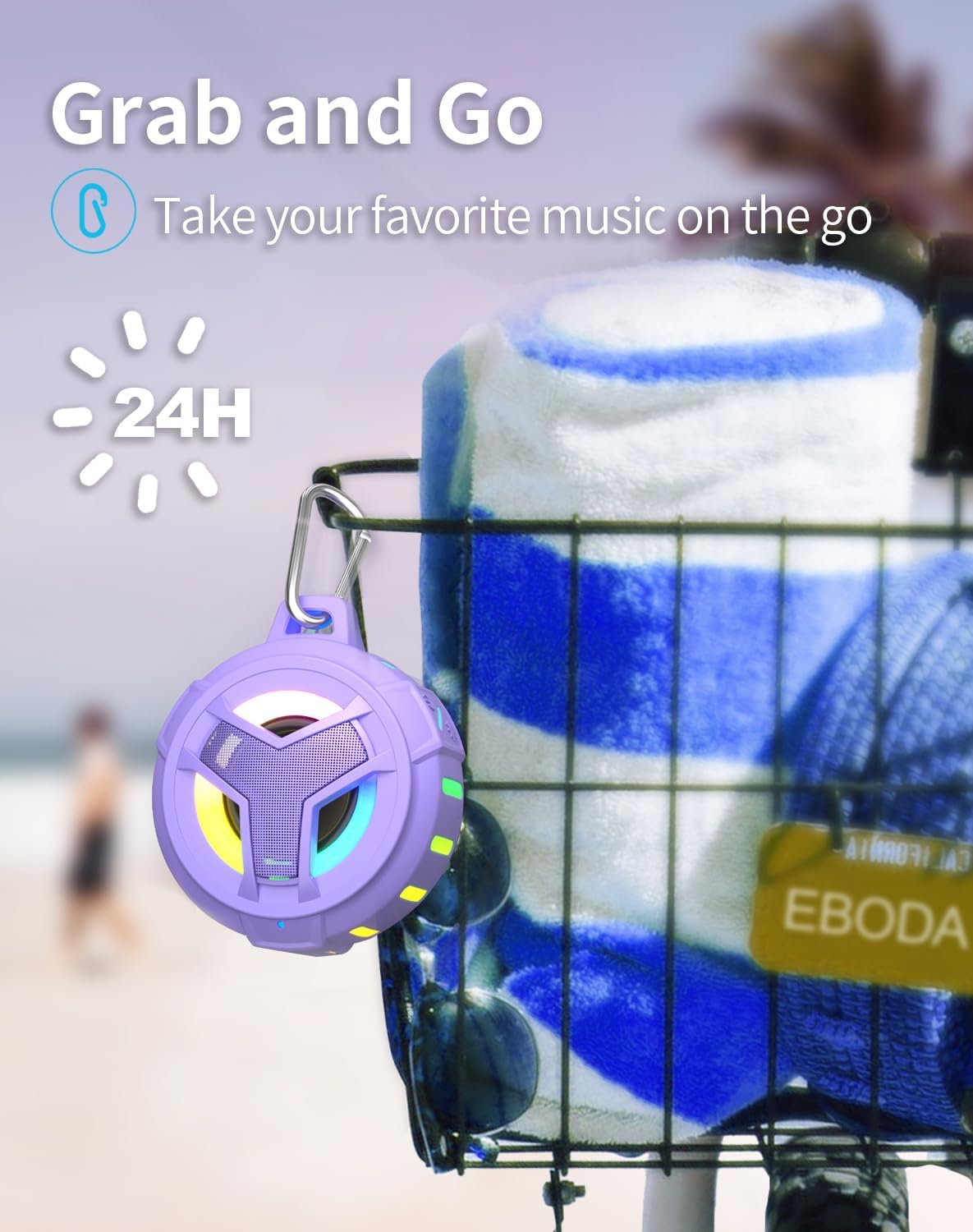 EBODA Bluetooth Shower Speaker, IP67 Waterproof Portable Wireless Small Speakers, Floating, 24H Playtime for Home, Beach, Pool, Kayak, Hiking, Boat Accessories, Gifts for Women, Girls - Purple
