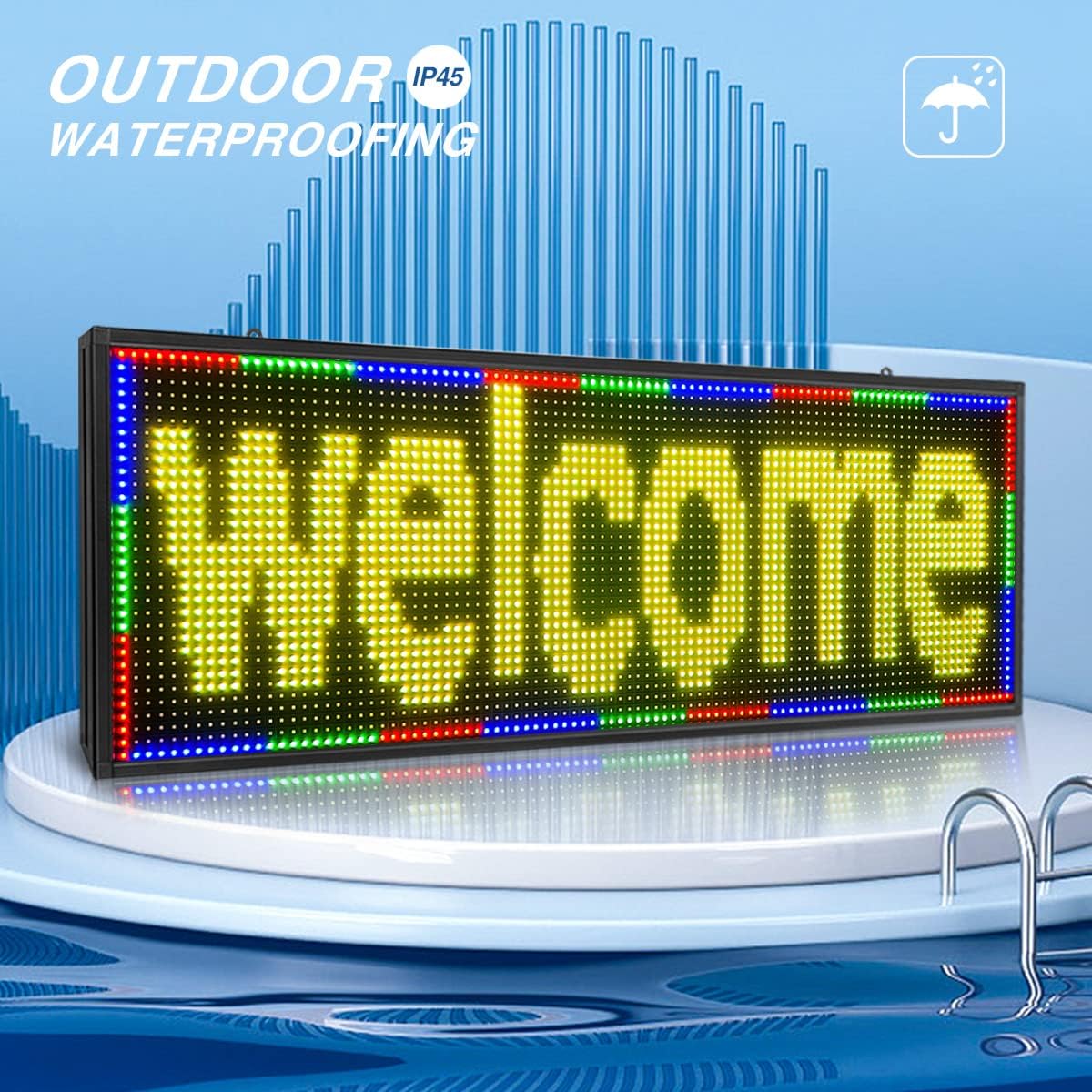 P10 Outdoor LED Sign – 39''x14'' Full Color WiFi Programmable Display Board with High Brightness | Scrolling Text, Images & Video for Store Advertising