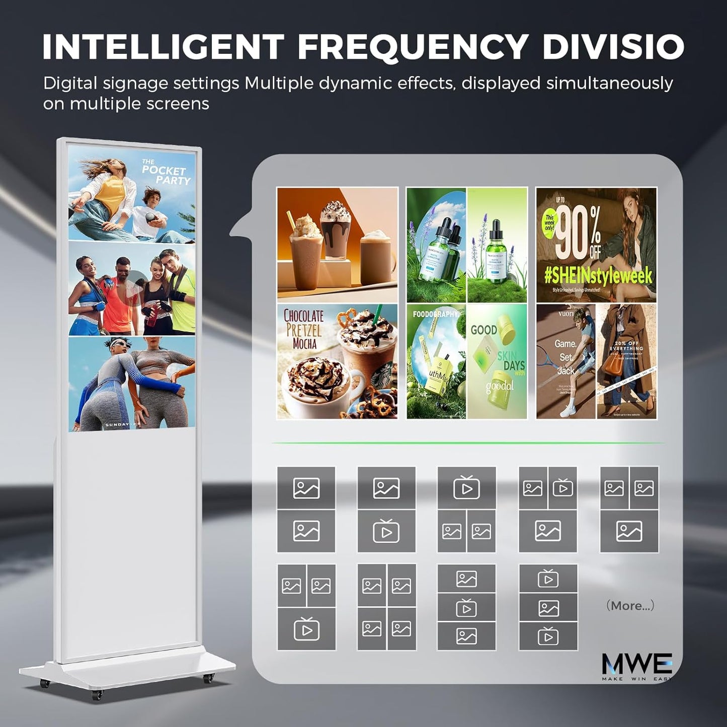 JIYANG 43 Inch Digital Signage Display,Indoor Floor Standing Touchscreen Advertising Display Kiosk Android System,Commercial LCD Totem Support HDMI-in,Store Displays Screens and CMS System(White)