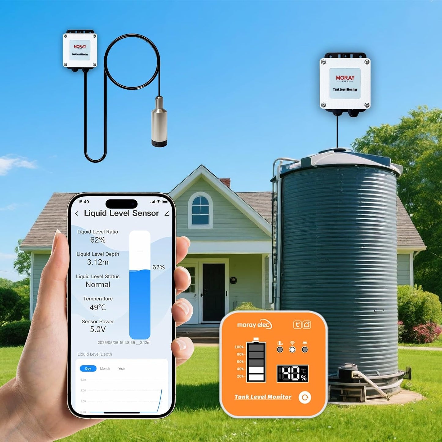 Moray Smart WiFi Water Level Sensor Water Level Transmitter Level Monitor Sensor , Gateway Automatic Alarm Indicator for Smart Life Mobile APP Smart Home Remote IP67 Waterproof (ME202R 5m)