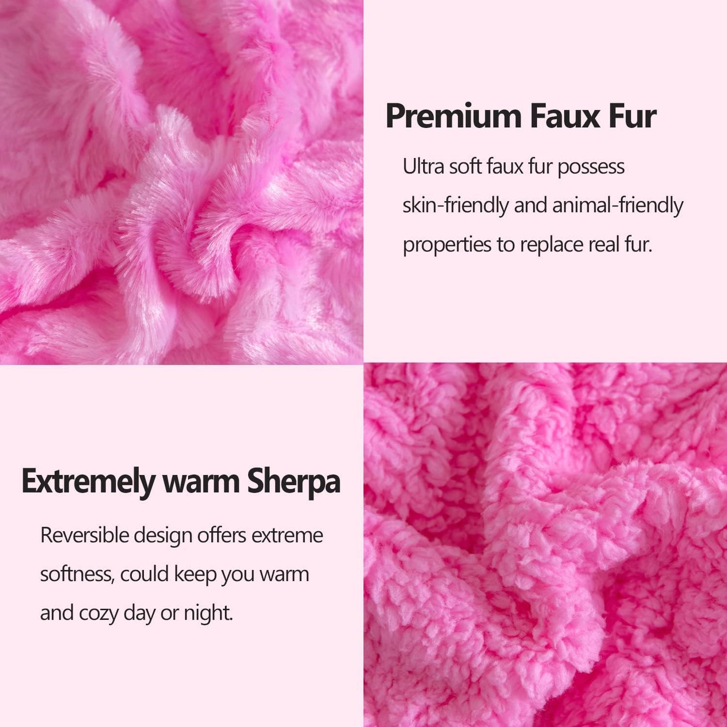 NEWCOSPLAY Super Soft Faux Fur Throw Blanket for Couch Pink Sherpa Fuzzy Plush Warm Blanket for Sofa Bed (Pink, Throw(50"x60"))