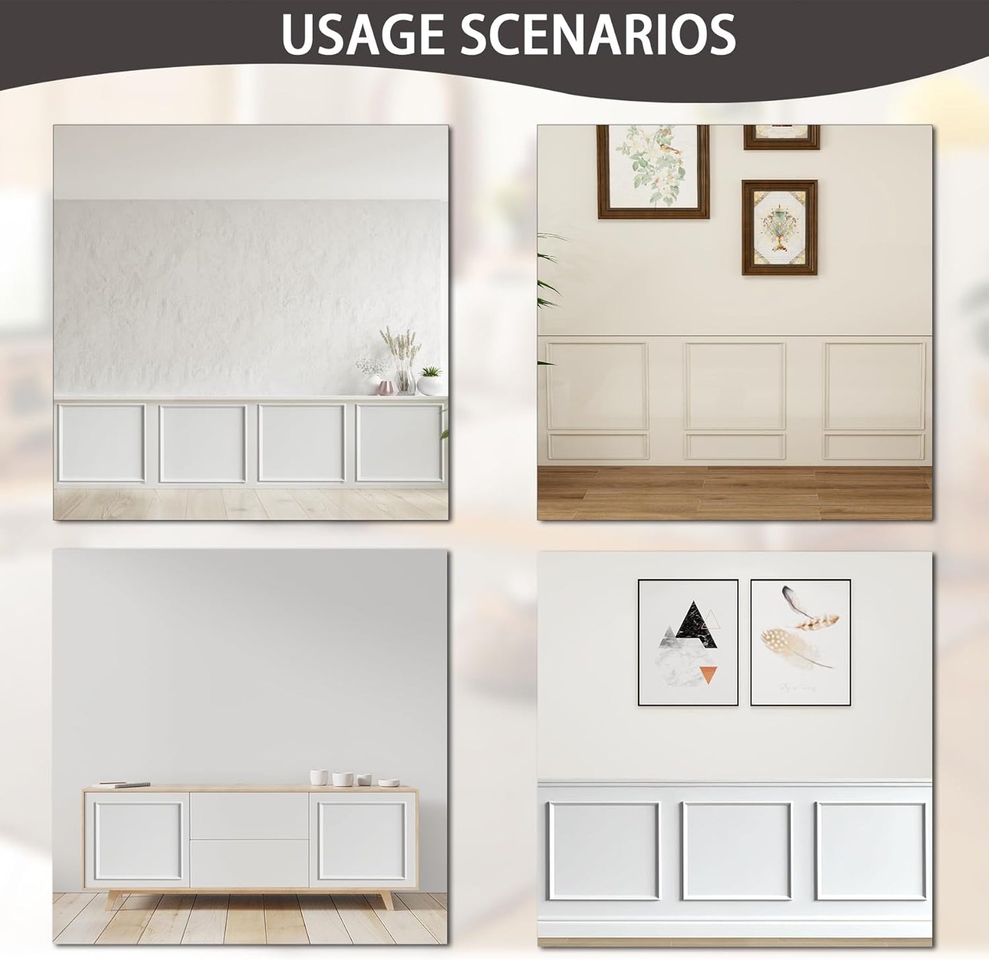 3-Frame 24" x 24" Premade Accent Wall Molding Kit, Ready-to-Assemble Wainscoting Panels, Pre-Cut Chair Rail Moulding Trim Picture Frame for Home Décor