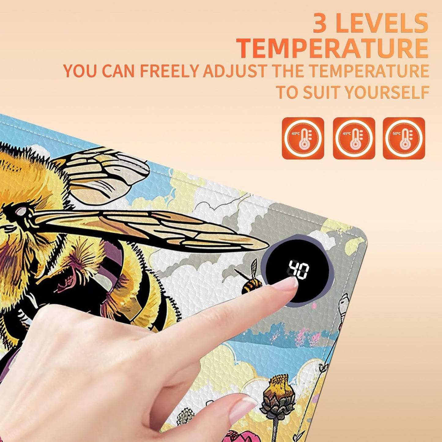 Heated Mouse Pad, Warm Desk Pad, Keyboard Mat 31.5 x 13 Inch Large Size Intelligent Fast Heating, 3 Speed Adjustable, Timed Auto Power Off for Game Office Home,Bees Collect Honey