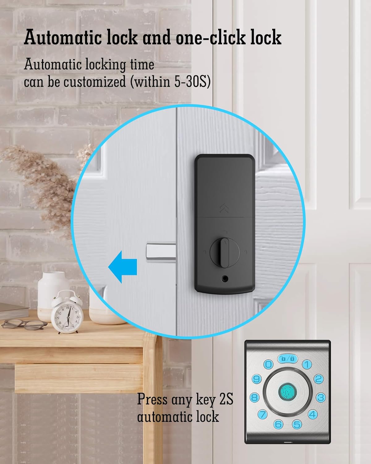 LELOUPFIDELE Smart Lock – Keyless Entry Door Lock with Keypad Deadbolt, Fingerprint & Anti-Peek Code, Compact Design, Auto-Lock, Easy Install for Home//Office (Satin Nickel)