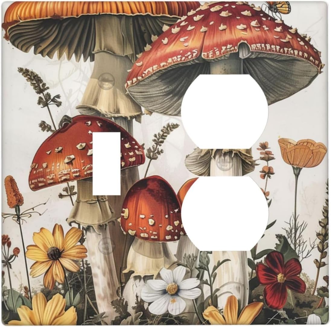 Wallplates Mushroom Forest Butterfly Wild Flower 1 Toggle 1 Duplex Switch Plate Electrical Gfci Faceplate Decorative Light Switch Covers For Bed Room Living Room Decor