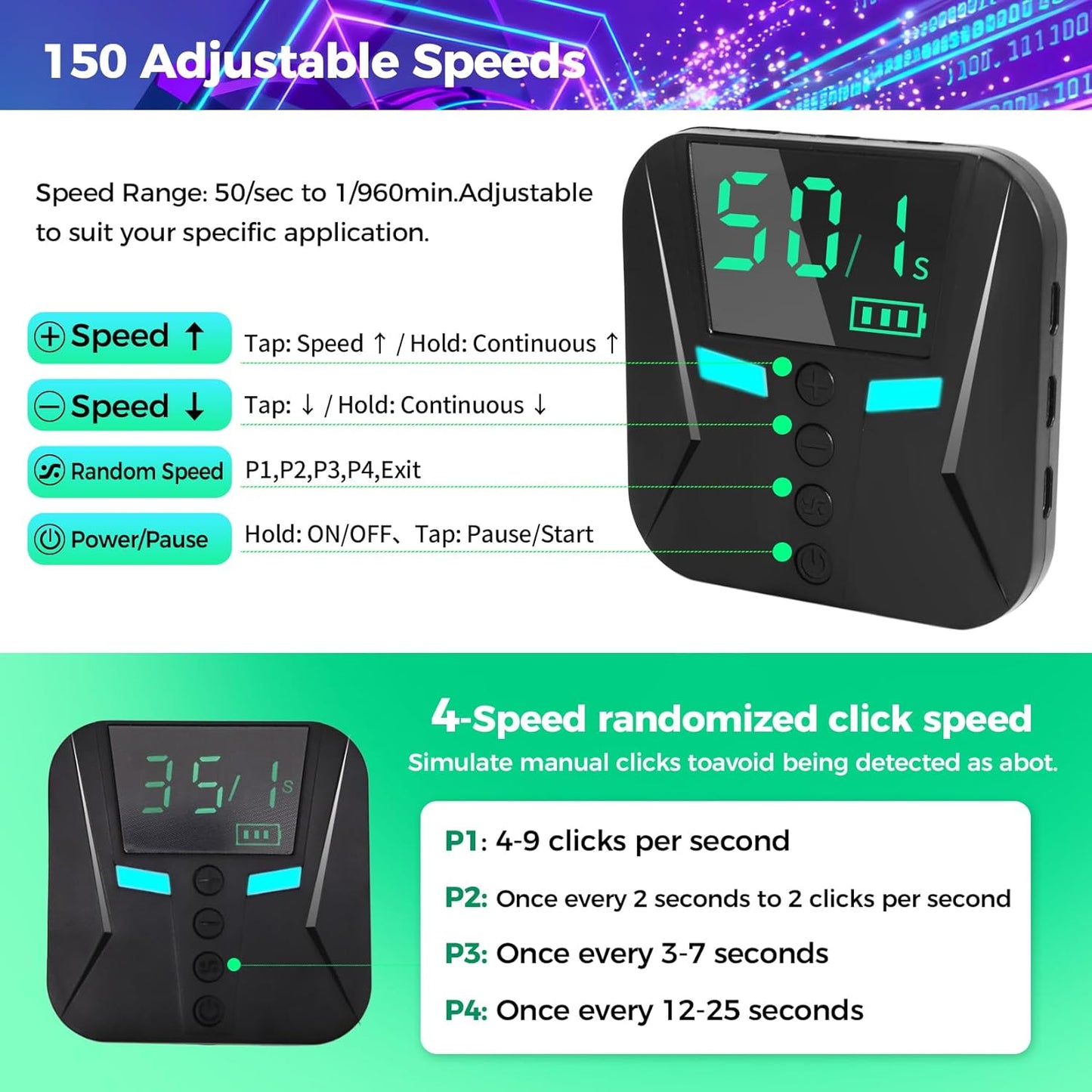 PAWFECTJEE Auto Clicker for iPhone Android, Gaming Screen Tapper with 50 Clicks/Sec, Ultra-Slow Mode, Compatible with iOS iPad, Live Likes & Rewards (Controller with 2 Click Heads)
