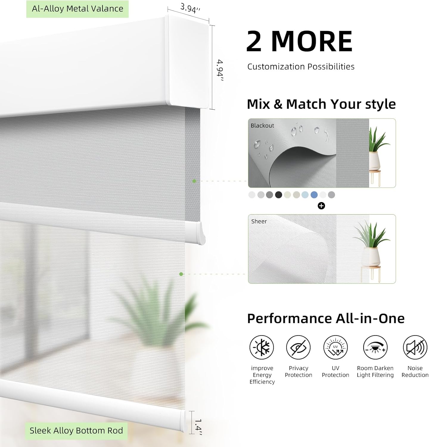 ZSTARR Motorized Day and Night Dual Smart Blind for Window with Valance Rechargeable Motor,Blackout Roller Shade Custom Size,with Valance Suitable for Home,Office (Full Blackout Light Grey)