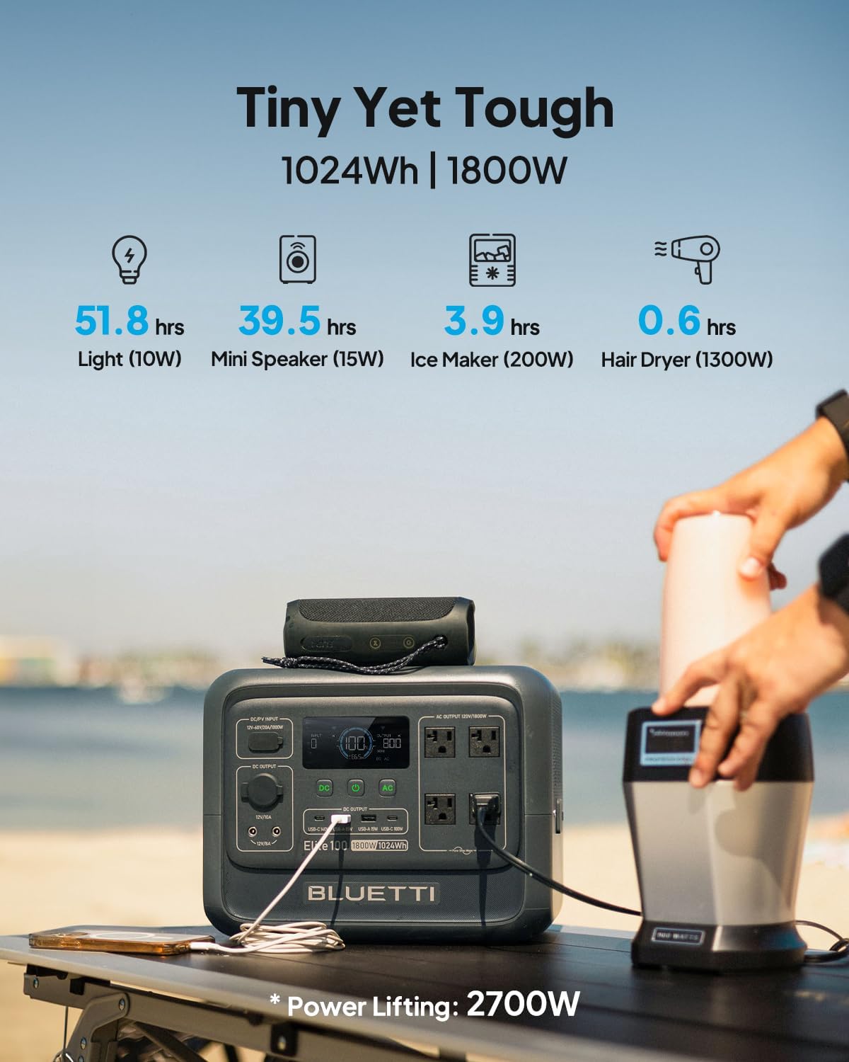 BLUETTI Elite 100 V2 Solar Generator with 200W Solar Panel (Ships Separately), Portable Power Station 1024Wh w/ 4 1800W AC Outlets, 35% Smaller, Ideal for Camping, Emergencies, Backup Power (2025 New)